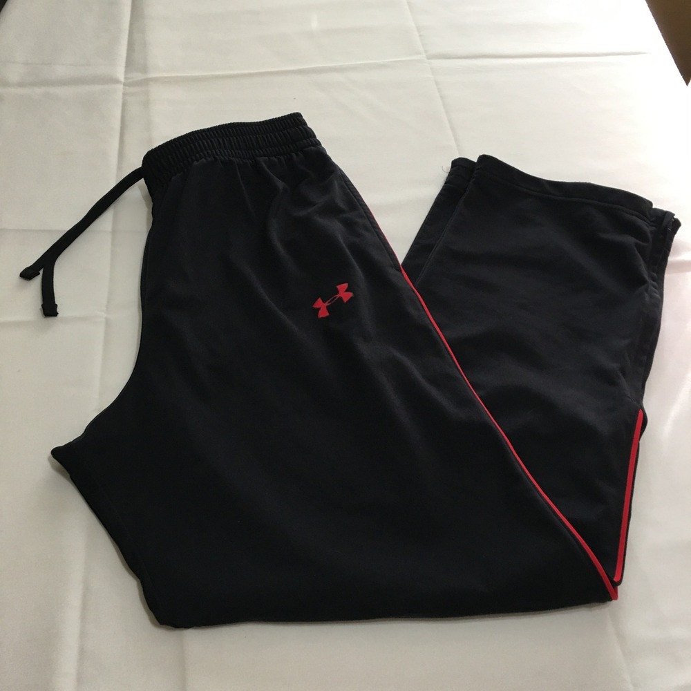 Under Armour Track Pants Mens Large Black Red Side Stripe Ankle Zip